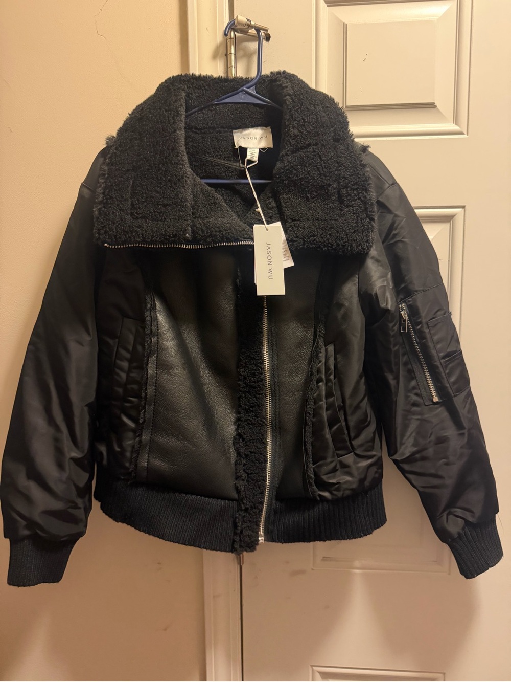 Jason Wu Black Sherpa-Trim Bomber Jacket
